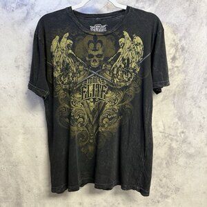 MMA Elite Grunge T Shirt Mens Large 21x26 Black All Over Print Y2K